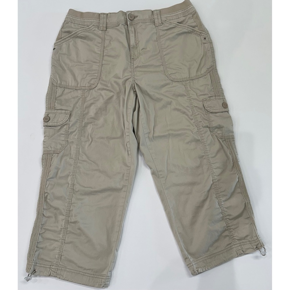 Style & Co Women Tan Khaki Cargo Capri Pants Size 12 Stretch Utility Cropped